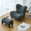 Modern Accent Chair and Ottoman Set, High Back Sherpa Blouce Fabric Armchair with Footstool for Living Room, Lounge, Bedroom, Reading Room, Office W1765137163