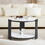 28.35 inches Round Coffee Table, Small Coffee Table with Storage, Faux Marbling Top & Sturdy Metal Legs, Modern Sofa Table for Living Room, Small Spaces, Home Furniture with Storage Open Shelf.(Black)