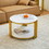 28.35 inches Round Coffee Table, Small Coffee Table with Storage, Faux Marbling Top & Sturdy Metal Legs, Modern Sofa Table for Living Room, Small Spaces, Home Furniture with Storage Open Shelf.(Gold)