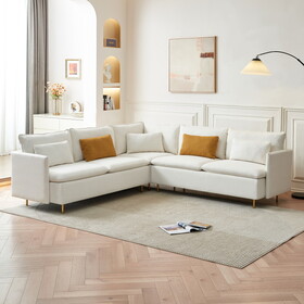 92"Teddy Fabric Sofa, Modern Corner Sectional Sofa with Support Pillow for Living room, Apartment & Office.(Beige)