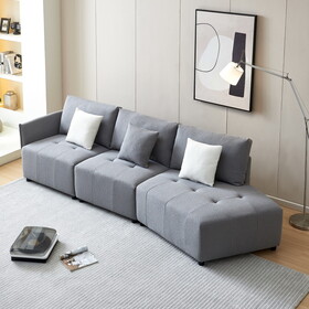 120" Teddy Fabric Sofa, Modern Modular Sectional Couch, Button Tufted Seat Cushion for Living room, Apartment & Office.(Gray)