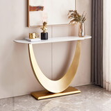 Modern Console Table, Exquisite shape design, Metal Frame with Adjustable foot pads for Entrance, Corridor, Living room & Office.(Gold) W1765S00044