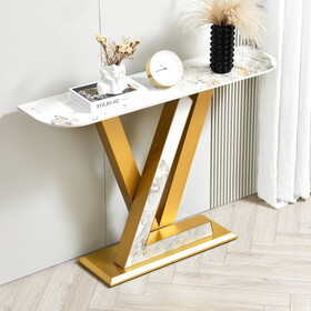 47.2"Modern Console Table, Exquisite shape design, Metal Frame with Adjustable foot pads for Entrance, Corridor, Living room & Office.(Gold) W1765S00052