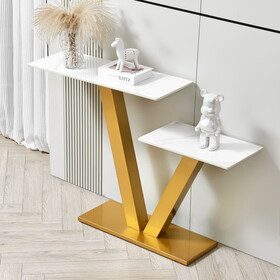 47.2"Console Table, Exquisite shape design, Metal Frame with Adjustable foot pads for Entrance, Corridor, Living room & Office.(Gold) W1765S00055