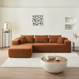 104.33" Sponge Sectional Sofa Couch for Living Room, L Shaped Modern Lamb Modular High Density Sponge Floor Sofa, Sherpa Fabric Sofa Couch with Chaise Lounge, Upholstered Corner Cloud Couch, Orange