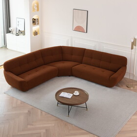 113"Large Lamb Fabric Sofa, Modern Corner Sectional Sofa with Tufted Seat Upholstered, Tool-Free assembly.(Dark Orange) W1765S00063