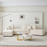 Curved Modular Sectional Sofa for Living Room, Oversized L Shaped Couch with Chaise Lounge Sofa Set, Upholstered Sofa with 3 Back Pillows & 2 Throw Pillow, for Home Office, Beige W1765S00067