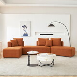 Curved Modular Sectional Sofa for Living Room, Oversized L Shaped Couch with Chaise Lounge Sofa Set, Upholstered Sofa with 3 Back Pillows & 2 Throw Pillow, for Home Office, Orange W1765S00068