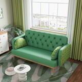 green Loveseat sofa with tulip pattern Modern Upholstered Two Seater PU Sofa with 2 dumpling-shaped throw pillows with tulip patterns W1767142165