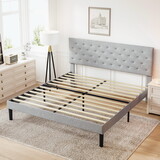 Simple King Size Grey Bed frame, Adjustable Headboard W1768122507