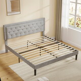 Light Grey Bed Frame with Adjustable Border Headboard Queen Size W1768122512
