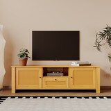Farmhouse TV Stand Modern Wood Media Entertainment Center Console Table with 2Doors and 1 Open Shelves W1778138370