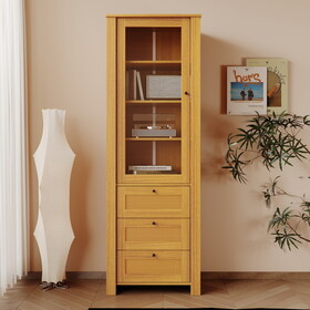 rattan door Bookshelf Display Case with drawer finish Open Storage Shelves bookcase W1778S00013