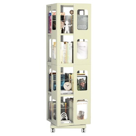 4-Tier All-Steel Rotating Bookshelf with 360° Wheels, Large Size Sturdy & Spacious Book Rack, Yellow Bookshelf,Easy assembly