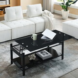 Lift and Lift Coffee Table with Hidden Dividers and Storage Shelves, Lift and Lift Tempered Glass Top Dining Table for Living Room Reception Room, Black W1781111753