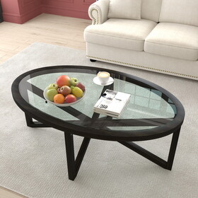 simple glass coffee table, tempered glass coffee table solid wood base round transparent glass top living room terrace study coffee table