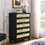 Bedroom 5 drawer dresser, rattan dresser modern wooden chest of drawers with spacious storage space for bedroom hallway living room W1781P183009