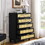 Bedroom 5 drawer dresser, rattan dresser modern wooden chest of drawers with spacious storage space for bedroom hallway living room W1781P183009