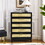 Bedroom 5 drawer dresser, rattan dresser modern wooden chest of drawers with spacious storage space for bedroom hallway living room W1781P183009