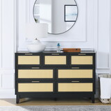 Bedroom 7 drawer dresser, rattan dresser modern wooden chest of drawers with spacious storage space for bedroom hallway living room