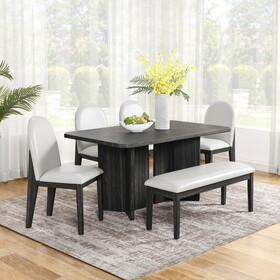 Modern 6 piece dinner set including dining table, dining chairs, 4 chairs and a bench, 60 inch dining table easy to assemble W1781S00003