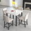 Five-piece dining set with imitation marble tabletop, restaurant combination set, solid wood dining table and 4 chairs, space-saving combination furniture for kitchen and dining room. W1781S00010