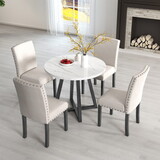 Five-piece dining room set with imitation marble table top, solid wood dining table and 4 chairs, space-saving kitchen and dining room combination furniture. W1781S00011