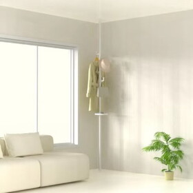 Adjustable Laundry Pole Clothes Drying Rack Coat Hanger DIY Floor to Ceiling Tension Rod Storage Organizer for Indoor, Balcony - White W1790P302841