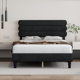 King Bed Frame with Headboard,Sturdy Platform Bed with Wooden Slats Support,No Box Spring,Mattress Foundation,Easy assembly Dark grey W1793140480