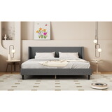 King size Panel Bed Frame with Adjustable Button-Tufted Headboard for Bedroom/Linen Upholstered/Wood Slat Support/Easy assembly,Light Grey W1793140490