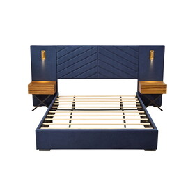 King Size Velvet Bed Frame/Vertical Channel Tufted Wingback Headboard/Upholstered Platform Bed/Strong Wooden Slats/No Box Spring Needed/Easy assemblyRoyal blue W1793140520