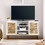 47 inch Mid Century White TV Stand with Adjustable Shelf, Rattan TV Stands, Entertainment Cabinet, Media Console for Living Room Bedroom Media Room, White Wood Finish & Metal Legs W1801115774
