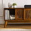 59 inch Mid Century Rattan TV Stand for 65 inch TV, Entertainment Cabinet, Media Console for Living Room Bedroom Media Room, Solid Wood Feet & Rattan Cabinet Doors-Light Wood W1801115775