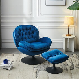 Swivel Leisure Chair Lounge Chair Velvet Blue Color with Ottoman