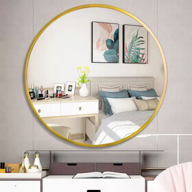 Tempered mirror 32" Wall Circle Mirror for Bathroom, Gold Round Mirror for Wall, 20 inch Hanging Round Mirror for Living Room, Vanity, Bedroom W1806P149710