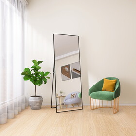 Tempered mirror 64" x 24" Tall Full Length Mirror with Stand, Black Wall Mounting Full Body Mirror, Metal Frame Full-Length Mirror for Living Room, Bedroom W1806P149714