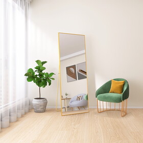 Tempered mirror 64" x 24" Tall Full Length Mirror with Stand, Gold Wall Mounting Full Body Mirror, Metal Frame Full-Length Mirror for Living Room, Bedroom W1806P149715