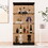 Two-door Tawny Glass Display Cabinet 4 Shelves with Door, Floor Standing Curio Bookshelf for Living Room Bedroom Office, 64.7"*31.7"*14.3", Black W1806S00013