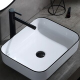 Black Gim Vessel Bathroom Sink Basin in White Ceramic Single Basin Ceramic Farmhouse Kitchen Sink with Basket Strainer W1809124276