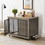 Furniture Style Dog Crate Side Table with Feeding Bowl, Wheels, Three Doors, Flip-Up Top Opening. Indoor, Grey, 43.7"W x 30"D x 33.7"H W1820123209