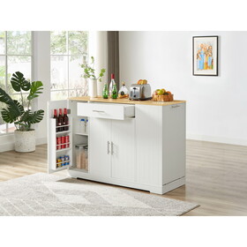 53 inch Large Kitchen Island with Trash Can Storage Cabinet, Islands Table with Drawer and Adjustable Shelves, Breakfast Bar Cabinet for 13 Gallon Garbage Bin, White & Oak