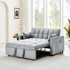 Sleeper Sofa Couch w/Pull Out Bed, 55" Velvet Convertible Sleeper Sofa Bed, Small Love Seat Sofa Bed w/Pillows &amp; Side Pockets for Small Space, Living Room, Apartment, Gray