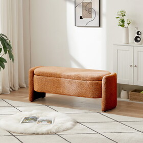 Ottoman Oval Storage Bench 3D Lamb Fleece Fabric Bench with Large Storage Space for the Living Room, Entryway and Bedroom,brown W1825133468