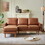 82.2"L-Shape Sofa Couch with Chais Mid-Century Copper Nail on Arms,strong wooden leg and suede fabric design that will complement any living space.Left Chaise, Brown W1825P147942