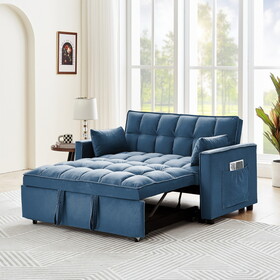 Sleeper Sofa Couch w/Pull Out Bed, 55" Modern Velvet Convertible Sleeper Sofa Bed, Small Love seat Sofa Bed w/Pillows & Side Pockets for Small Space, Living Room, Apartment,Peacock Blue