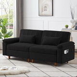 Convertible Comfortable Sleeper Velvet Sofa Couch with Storage for Living Room Bedroom Futon loveseat Sofabed Black