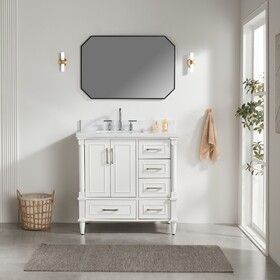 Fully assembled 36" Freestanding Single Bathroom Vanity with 2 Handle Sets