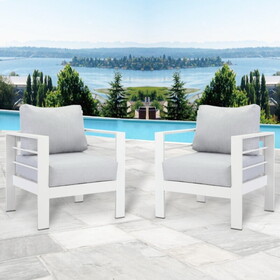 Small Comfy Couch White Aluminum Single Sofa Outdoor Couch Patio Furniture Set of 2 Pieces W1828140121