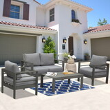 Comfortable Couch Grey Patio Outdoor Double Small Sleeper Sofa Furniture with Aluminum Frame W1828140148