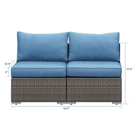 Rattan Wicker Armless Twin Single Double Sectional Grey Navy Blue Sofa of 2 Seat Couch W1828140345